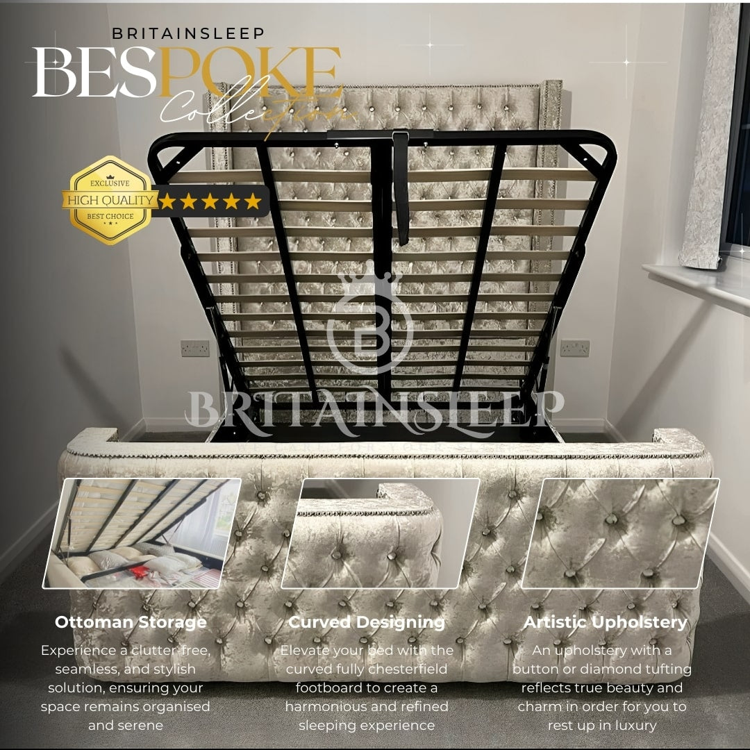 Britainsleep 54'' Windermere Upholstered Ottoman Storage Bed Frame | Double | Single | Small Double | KingSize | Super King Size Bed Britainsleep