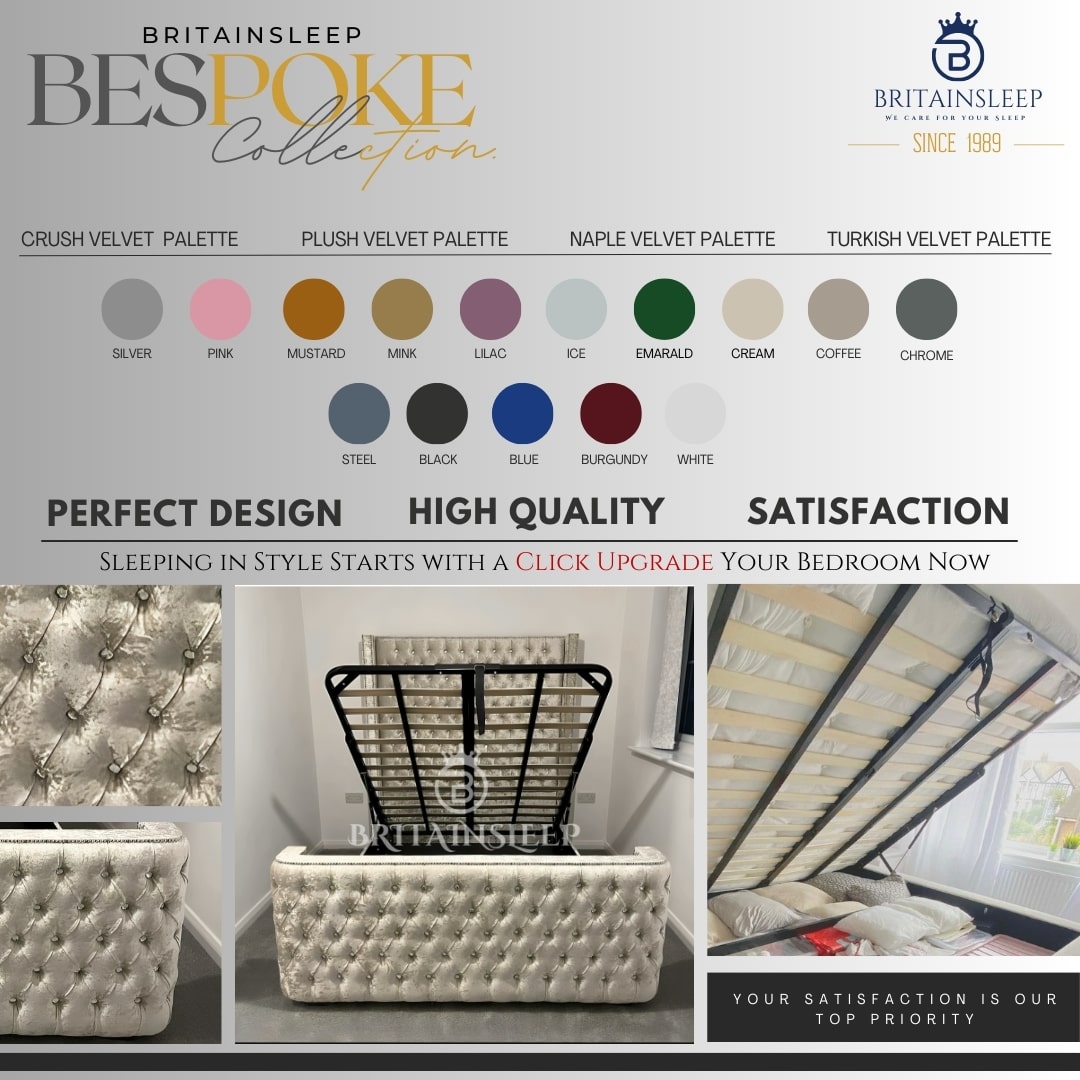 Britainsleep 54'' Windermere Upholstered Ottoman Storage Bed Frame | Double | Single | Small Double | KingSize | Super King Size Bed Britainsleep