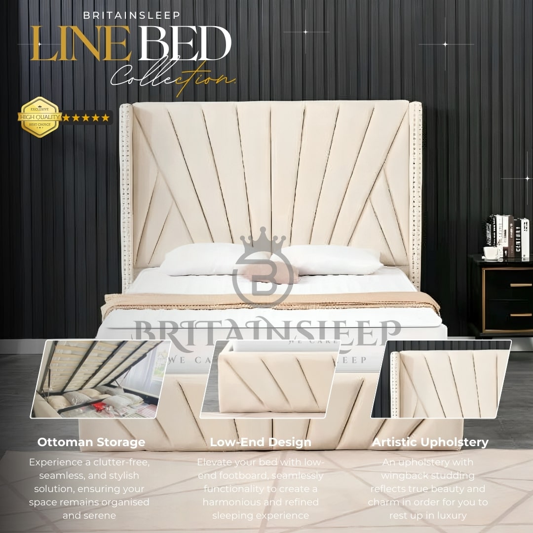Indiana 60'' Tall Headboard Line Ottoman Upholstered Storage Bed Britainsleep
