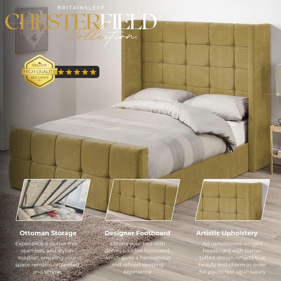 ACAMAR Winged Upholstered Bed Frame Britainsleep