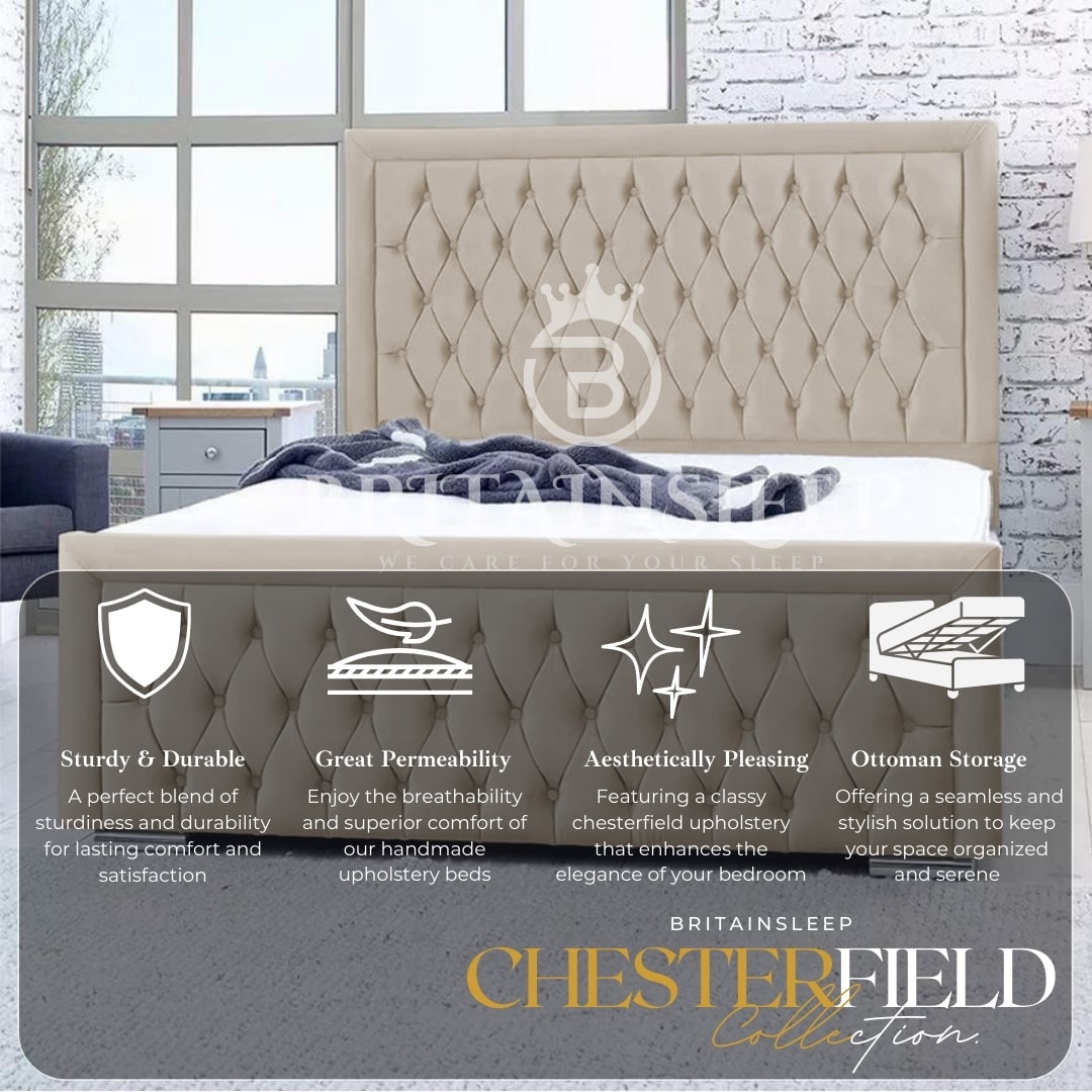 Bumperbar Plush Velvet Upholstered Bed Frame with Ottoman Storage Options Britainsleep