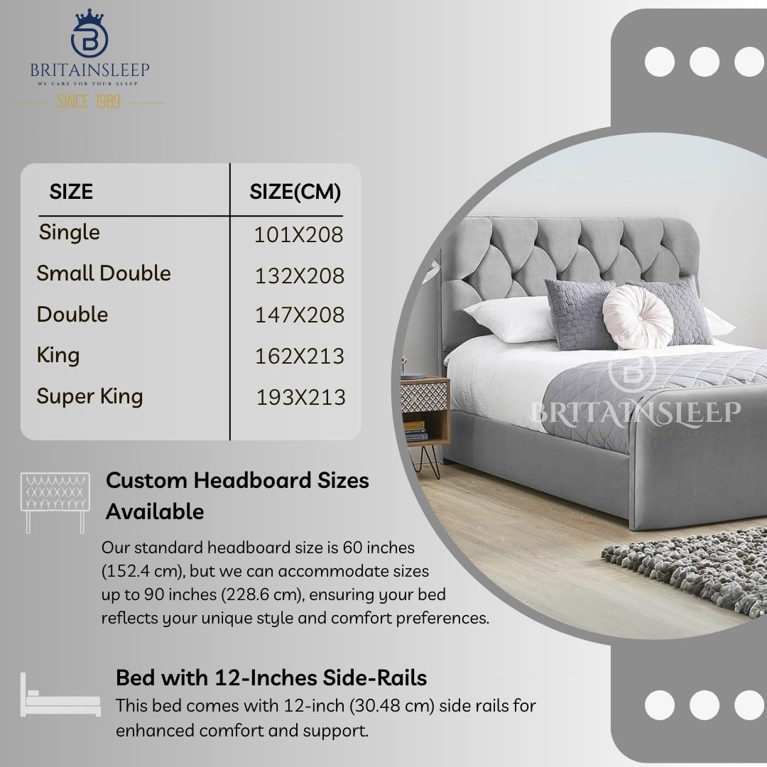 Cambridge Luxury Padded Chesterfield Ottoman Upholstered Storage Bed Britainsleep