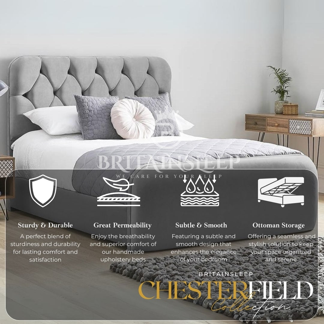 Cambridge Luxury Padded Chesterfield Ottoman Upholstered Storage Bed Britainsleep