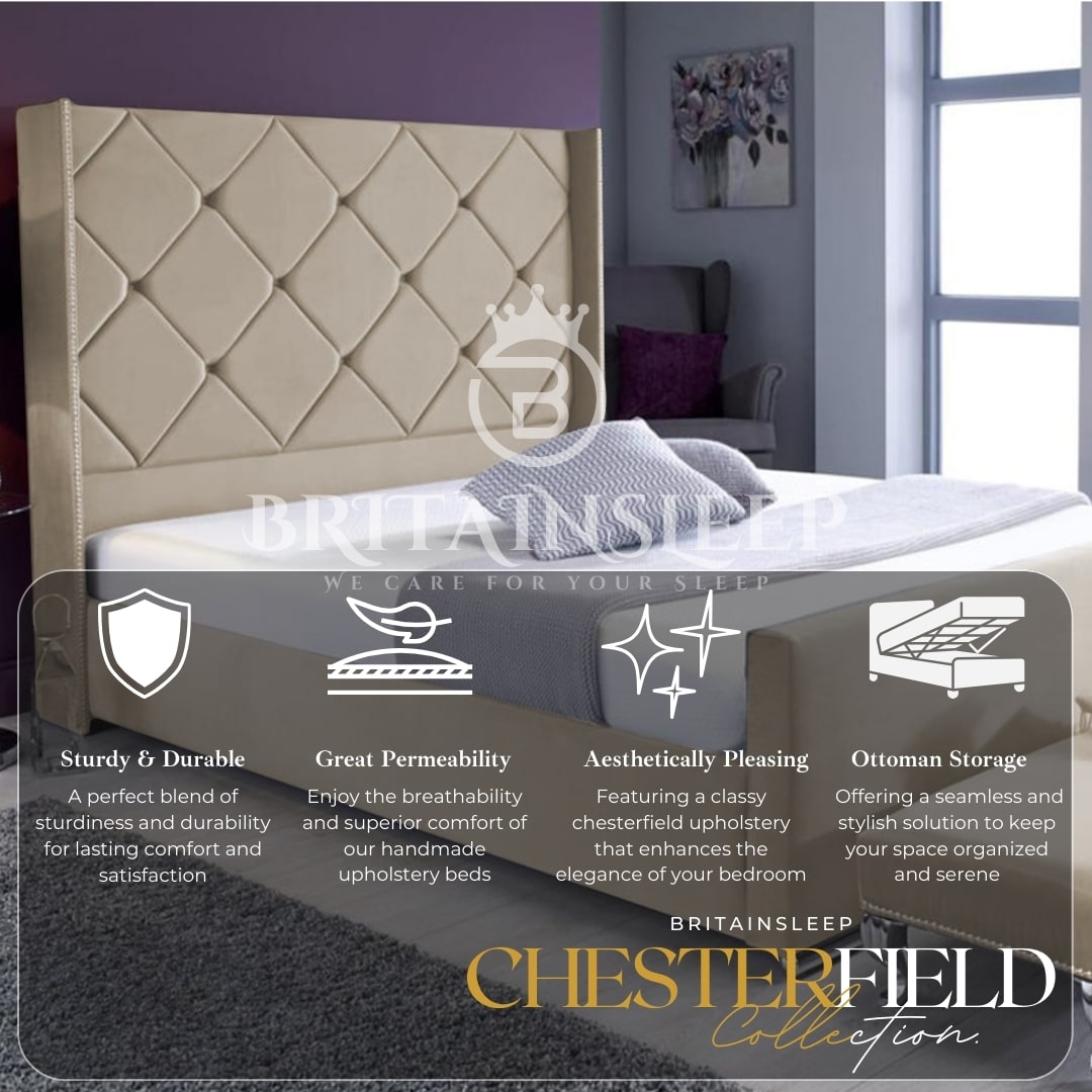 Chelse Upholstered Bed Frame with Ottoman Storage Options Britainsleep