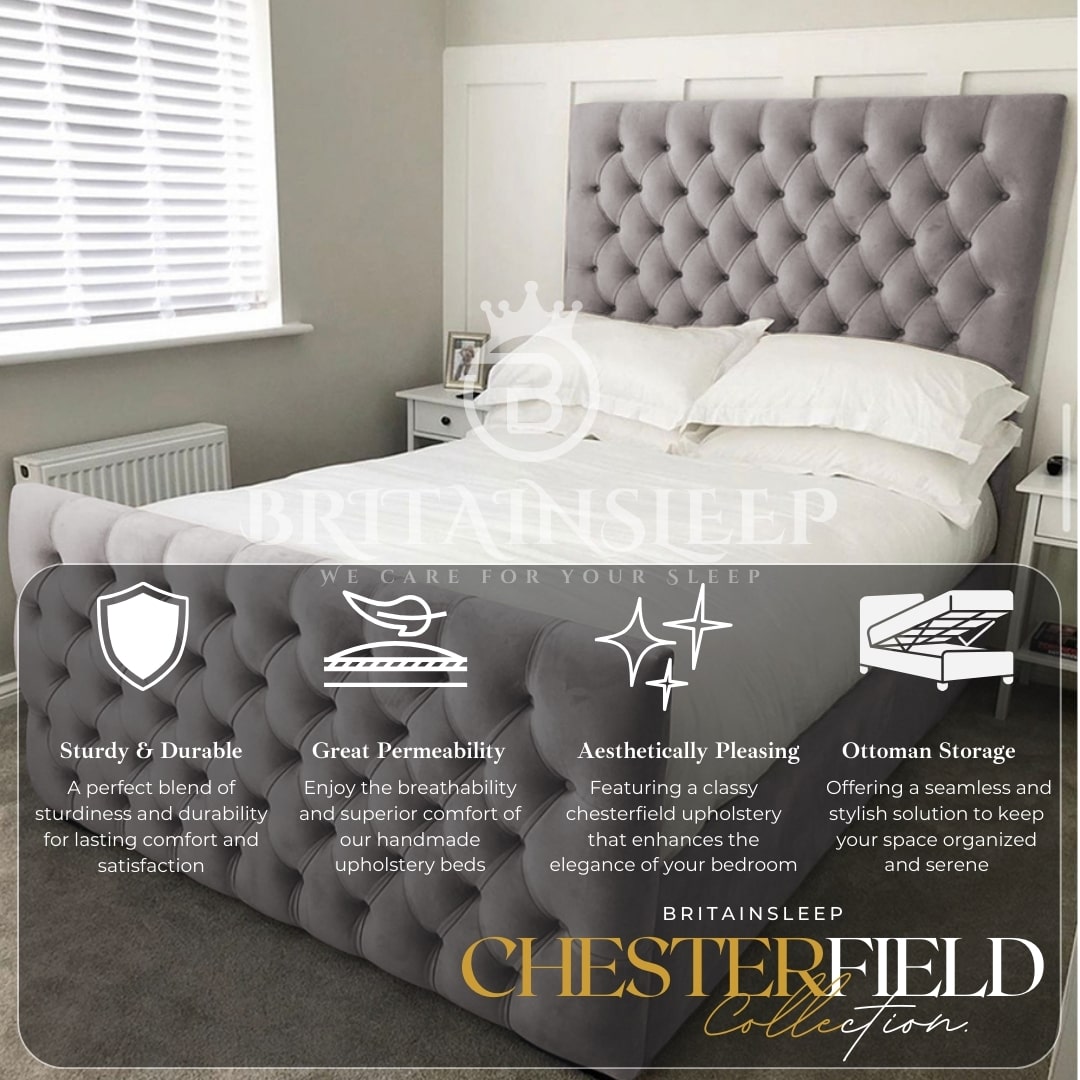 60'' Luxury Clara Upholstered Bed Frame with Ottoman Storage Options Britainsleep