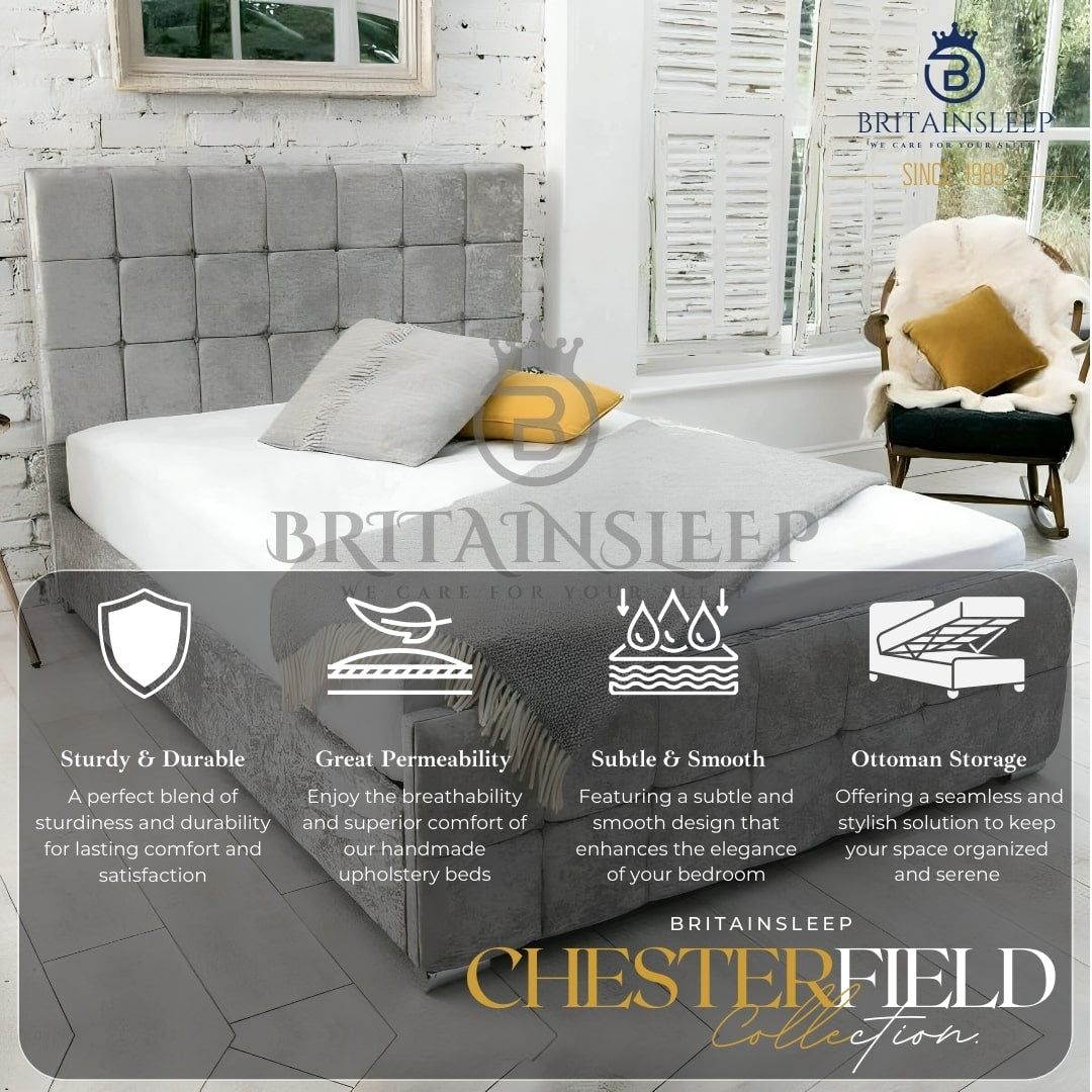 Britainsleep Cubic Asher Upholstered Ottoman Storage Bed Frame | Double | Single | Small Double | KingSize | Super King Size Bed Britainsleep
