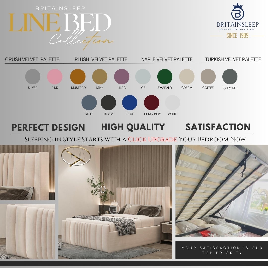 Britainsleep Denzel Upholstered Ottoman Storage Bed Frame | Double | Single | Small Double | KingSize | Super King Size Bed Britainsleep