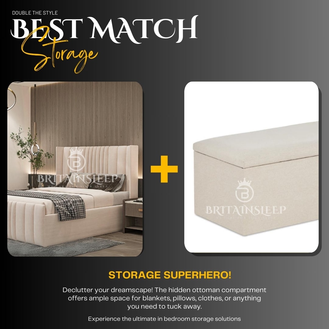 Britainsleep Denzel Upholstered Ottoman Storage Bed Frame | Double | Single | Small Double | KingSize | Super King Size Bed Britainsleep
