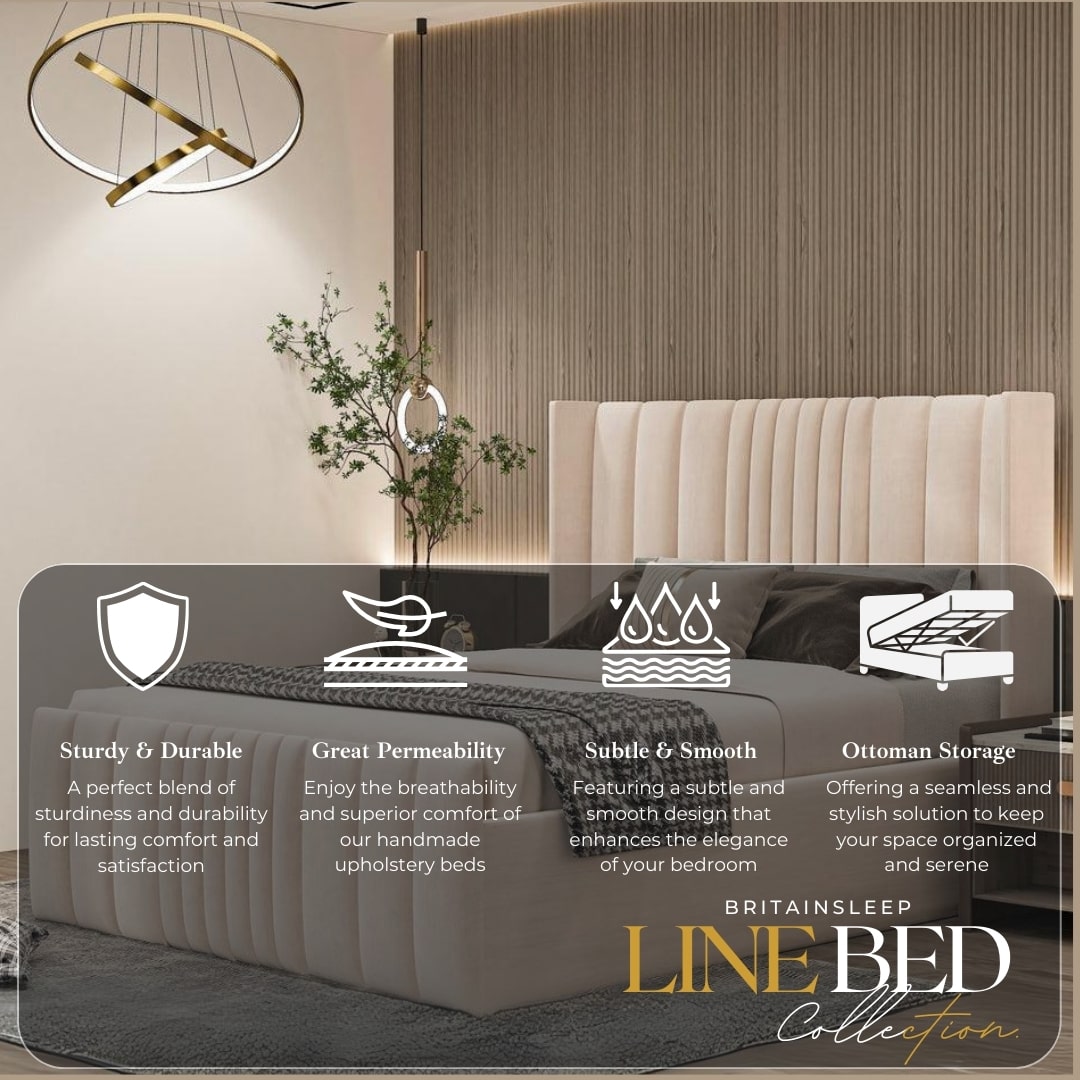 Britainsleep Denzel Upholstered Ottoman Storage Bed Frame | Double | Single | Small Double | KingSize | Super King Size Bed Britainsleep