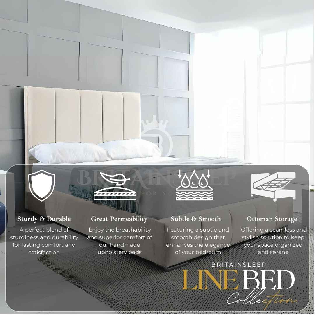 Britainsleep Edelmann 50'' Upholstered Ottoman Storage Bed Frame | Double | Single | Small Double | KingSize | Super King Size Bed Britainsleep