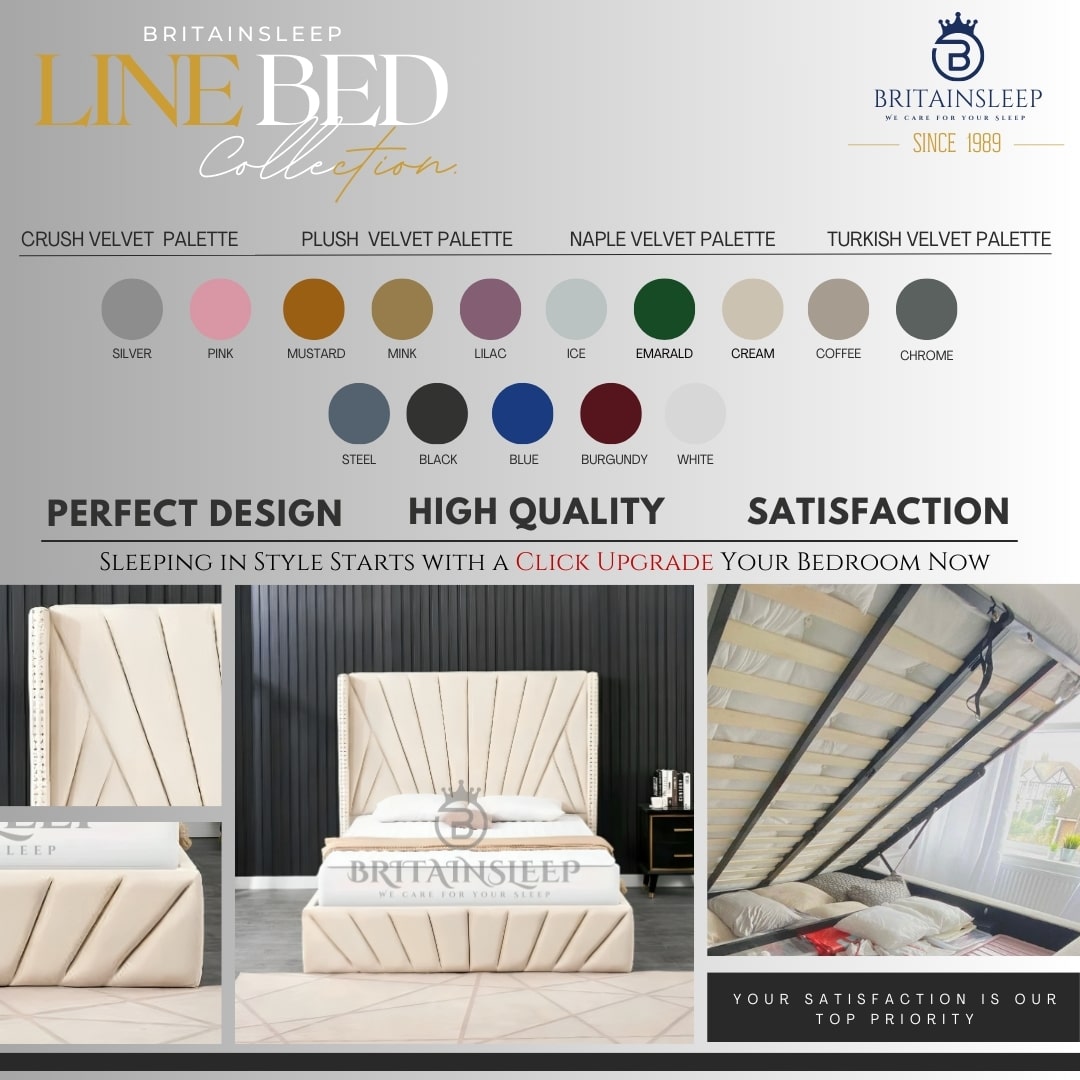 Indiana 60'' Tall Headboard Line Ottoman Upholstered Storage Bed Britainsleep