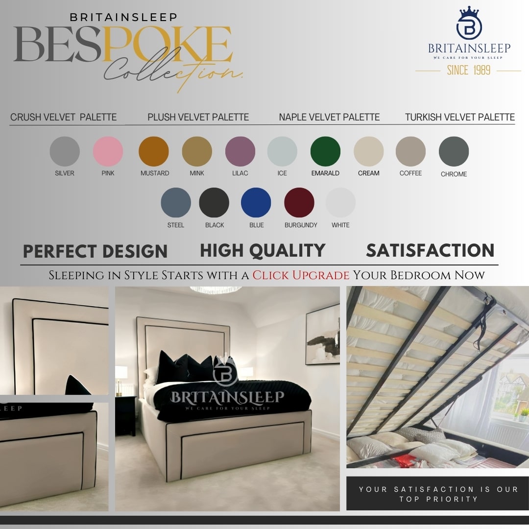 18” Sides Luxury Piping Upholstered Bed Frame Britainsleep