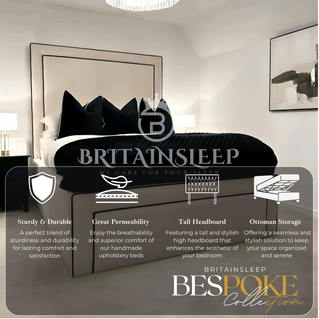 18” Sides Luxury Piping Upholstered Bed Frame Britainsleep