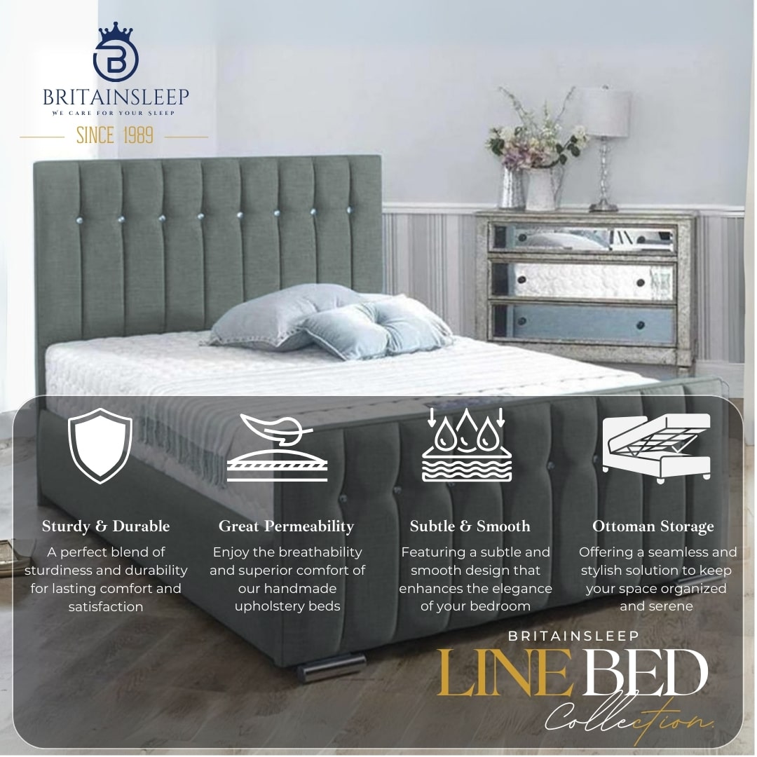 Queen Style Upholstered Bed Frame with Ottoman Britainsleep