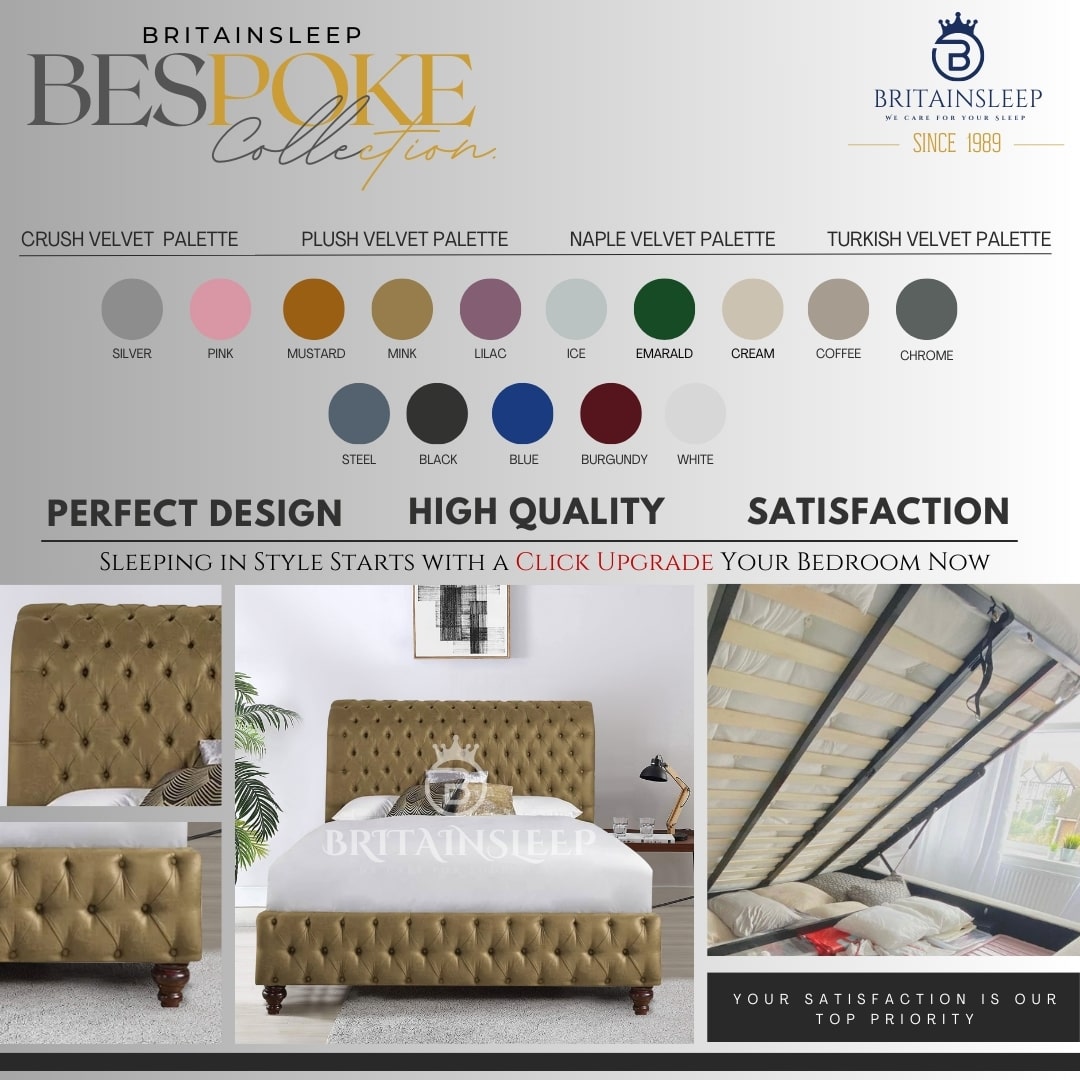 Britainsleep Sleigh Upholstered Ottoman Storage Bed Frame | Double | Single | Small Double | KingSize | Super King Size Bed Britainsleep