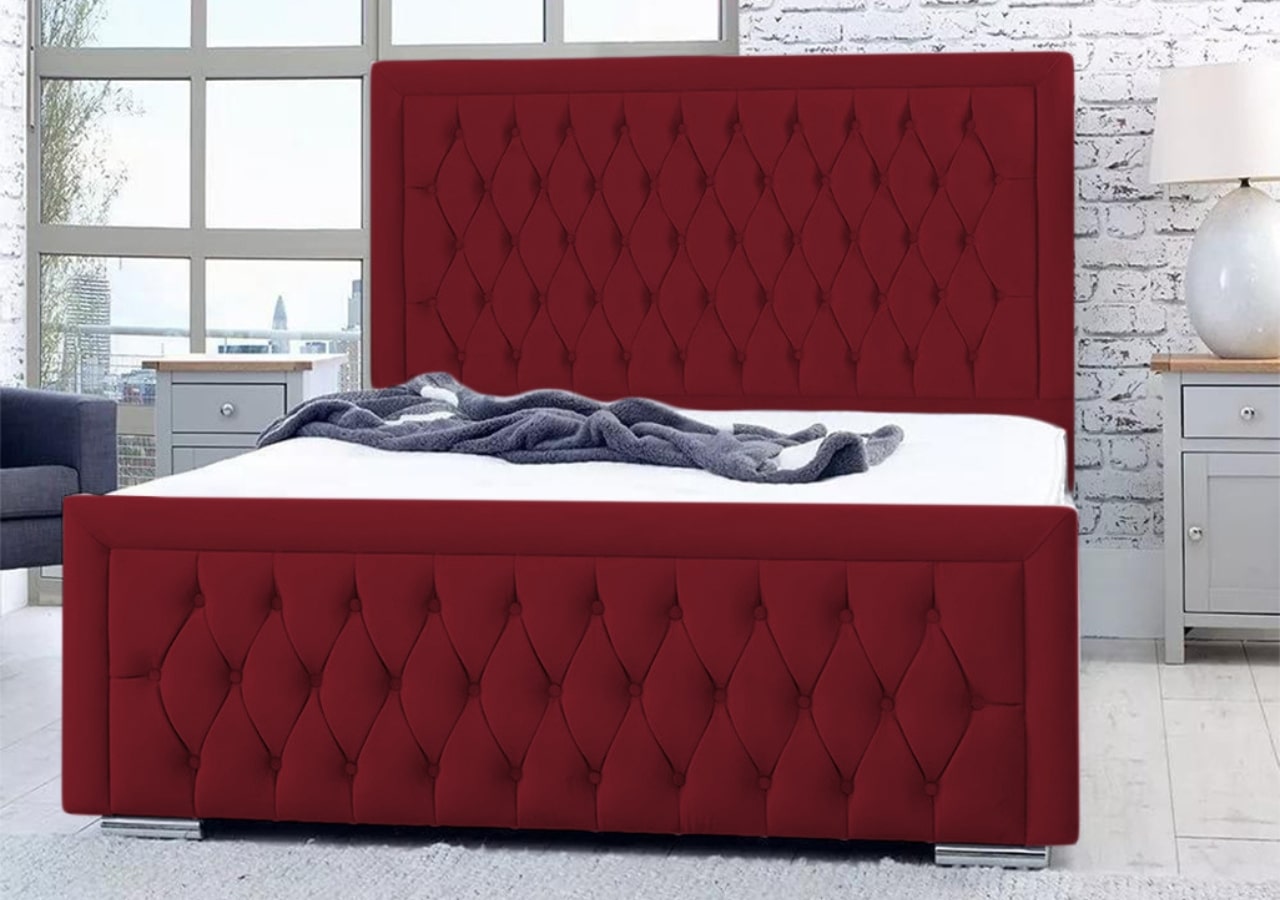 Bumperbar Plush Velvet Upholstered Bed Frame with Ottoman Storage Options Britainsleep