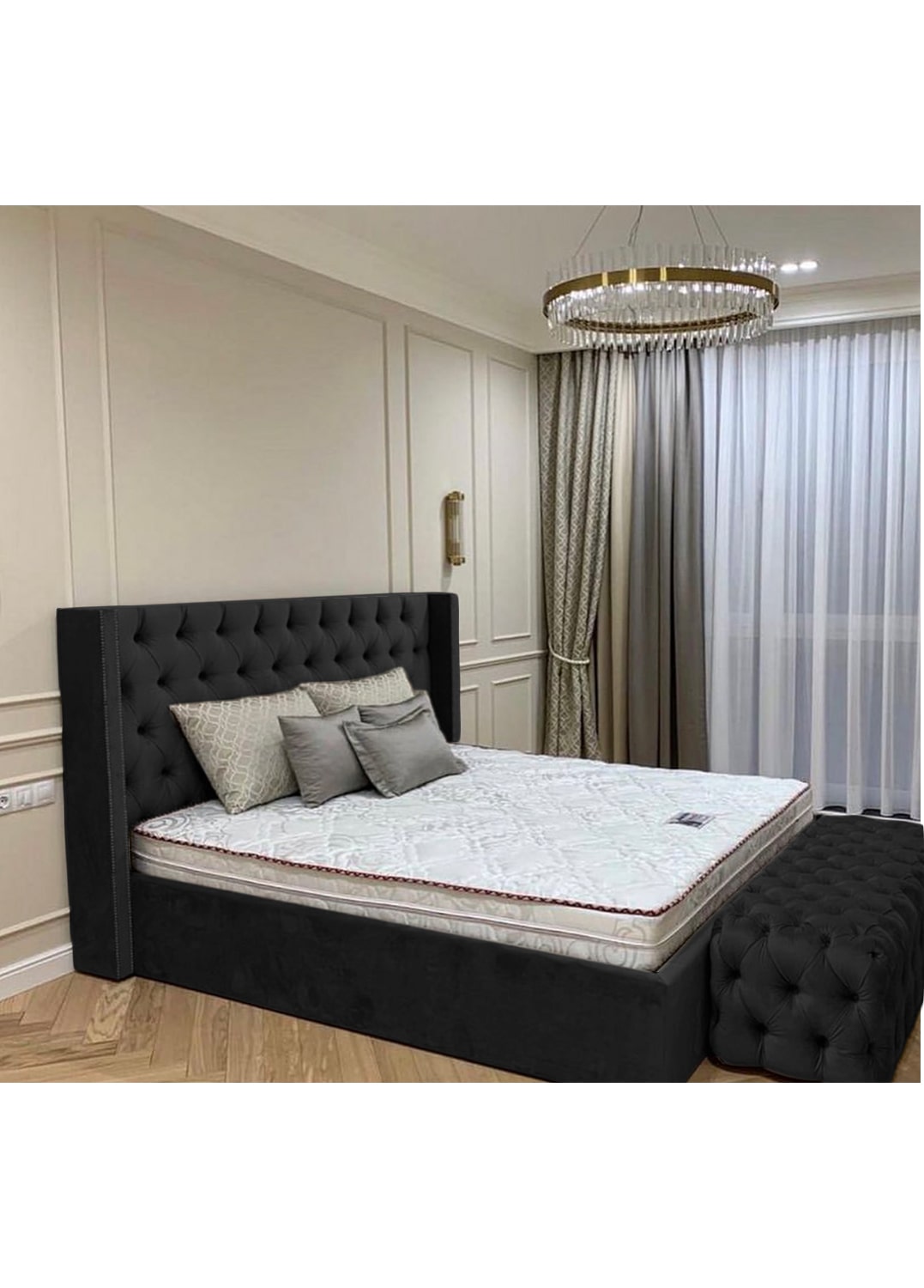 Queen Town Double Studded 50'' Wing Ottoman Storage Bed Frame | Double | Single | Small Double | KingSize | Super King Size Bed Britainsleep