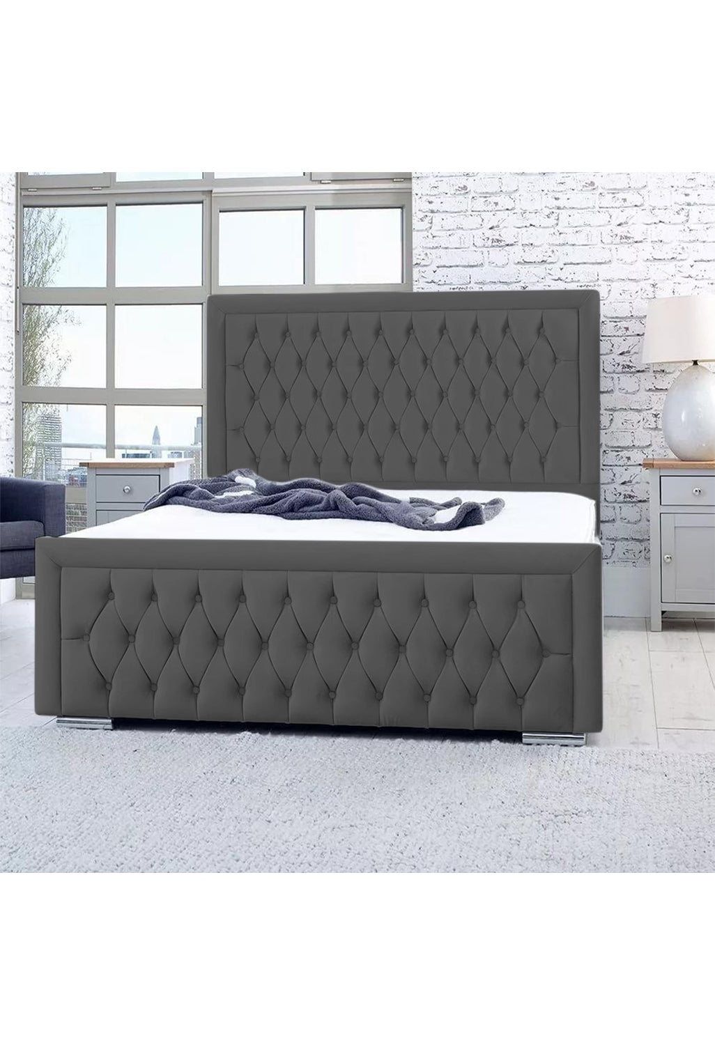 Bumperbar Plush Velvet Upholstered Bed Frame with Ottoman Storage Options Britainsleep
