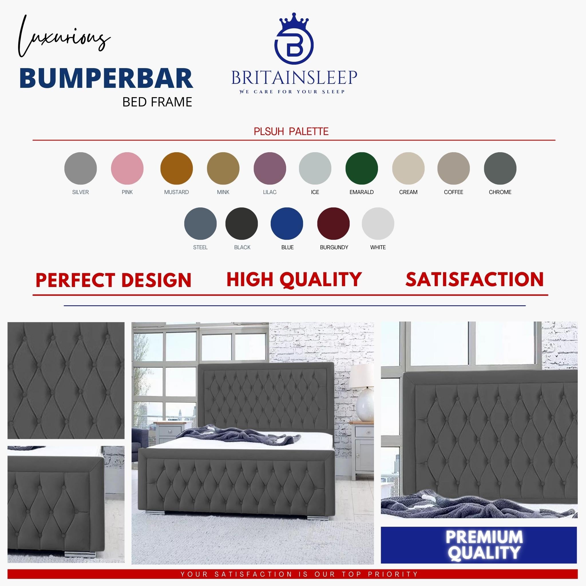 Bumperbar Plush Velvet Upholstered Bed Frame with Ottoman Storage Options Britainsleep