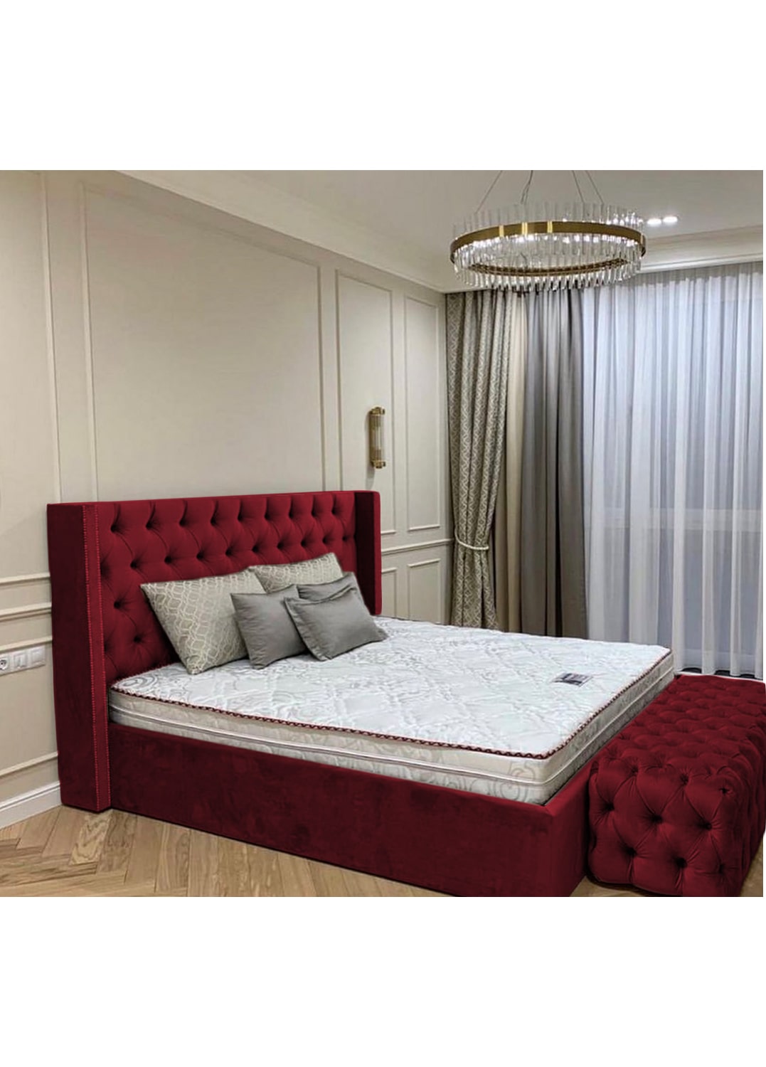 Queen Town Double Studded 50'' Wing Ottoman Storage Bed Frame | Double | Single | Small Double | KingSize | Super King Size Bed Britainsleep