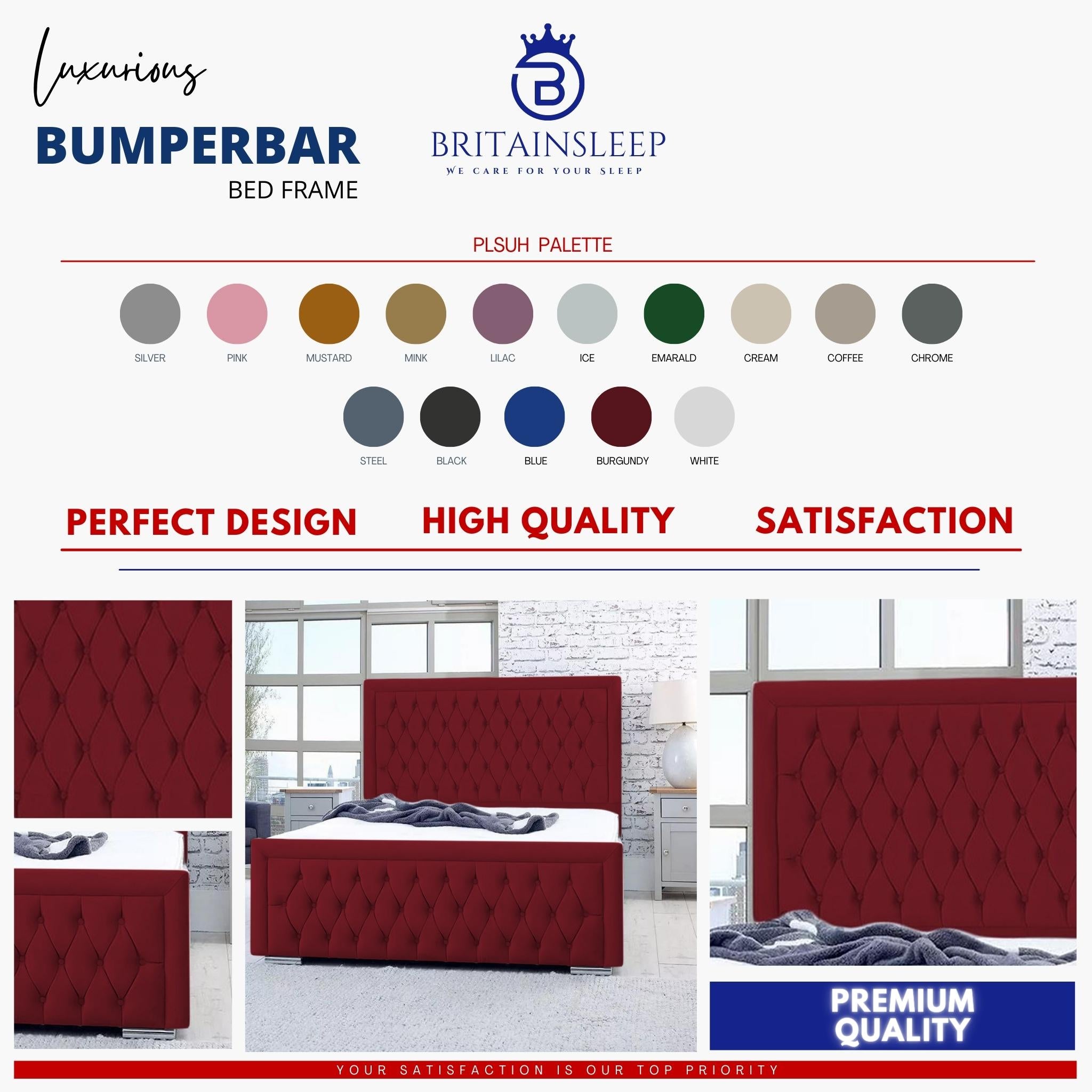 Bumperbar Plush Velvet Upholstered Bed Frame with Ottoman Storage Options Britainsleep