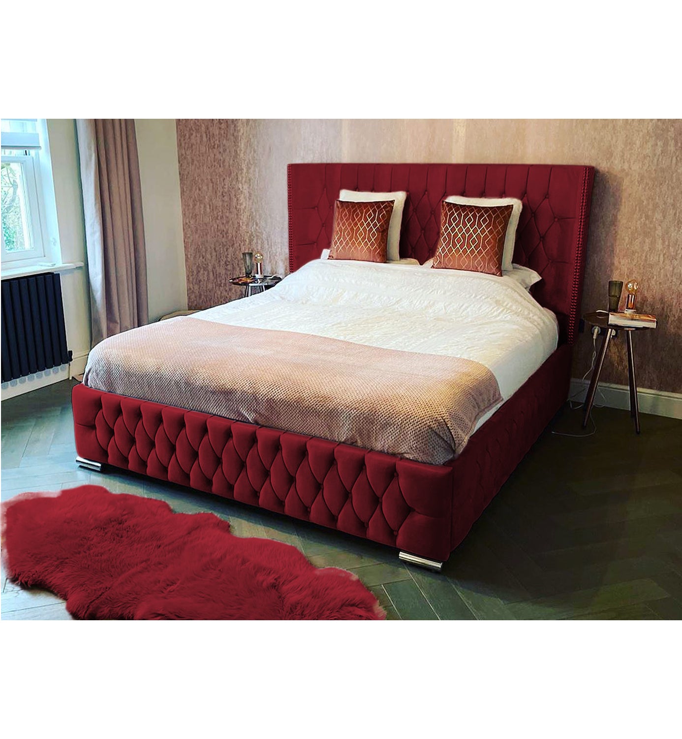 Frankfurt Studded Double Winged Upholstered Bed Britainsleep