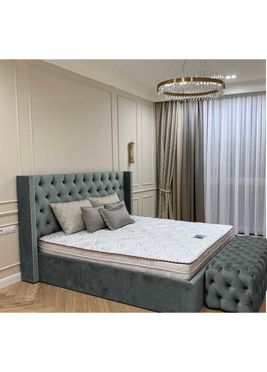Queen Town Double Studded Wing Ottoman Storage Bed Frame - Lifestyle Setting | Britain Sleep