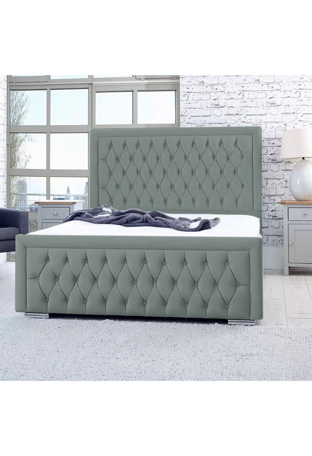 Bumperbar Plush Velvet Upholstered Bed Frame with Ottoman Storage Options Britainsleep