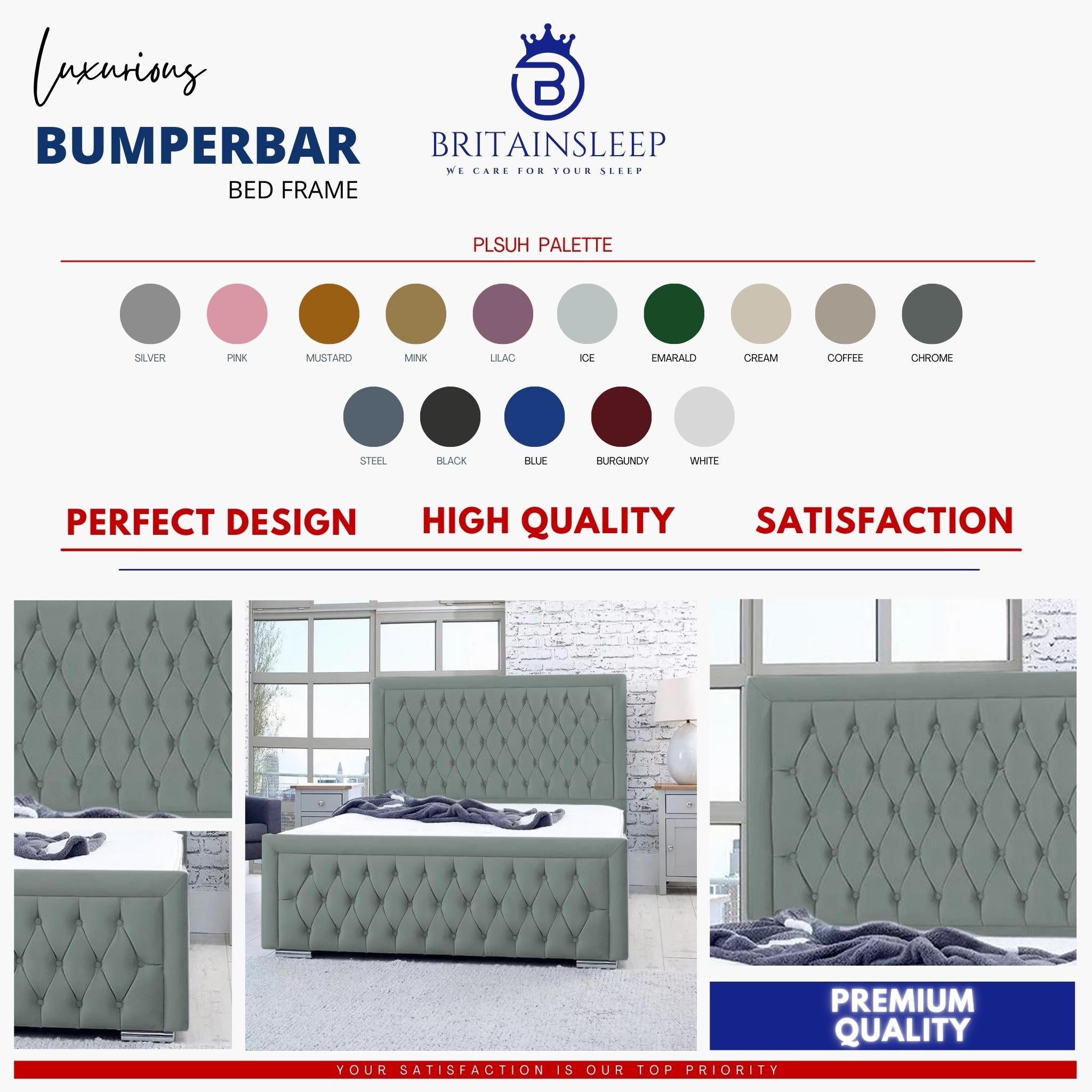 Bumperbar Plush Velvet Upholstered Bed Frame with Ottoman Storage Options Britainsleep