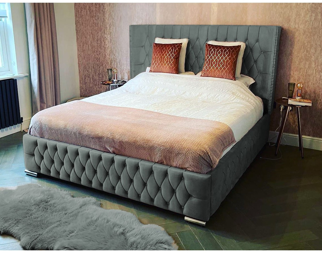 Frankfurt Studded Double Winged Upholstered Bed Britainsleep