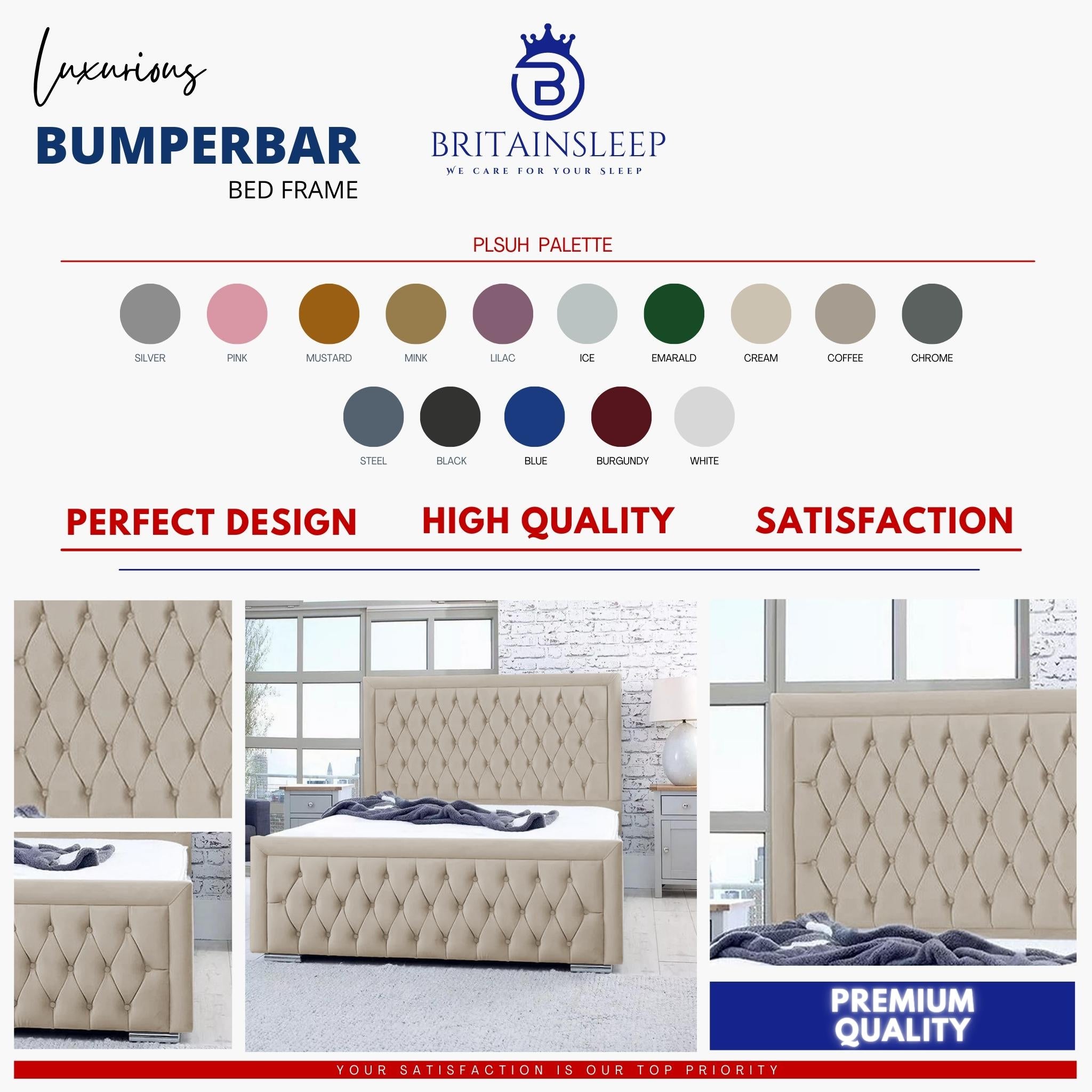 Bumperbar Plush Velvet Upholstered Bed Frame with Ottoman Storage Options Britainsleep
