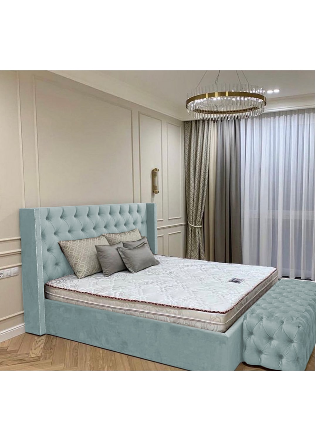 Queen Town Double Studded 50'' Wing Ottoman Storage Bed Frame | Double | Single | Small Double | KingSize | Super King Size Bed Britainsleep