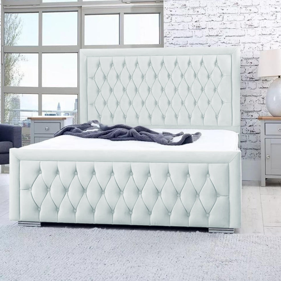 Bumperbar Plush Velvet Upholstered Bed Frame with Ottoman Storage Options Britainsleep