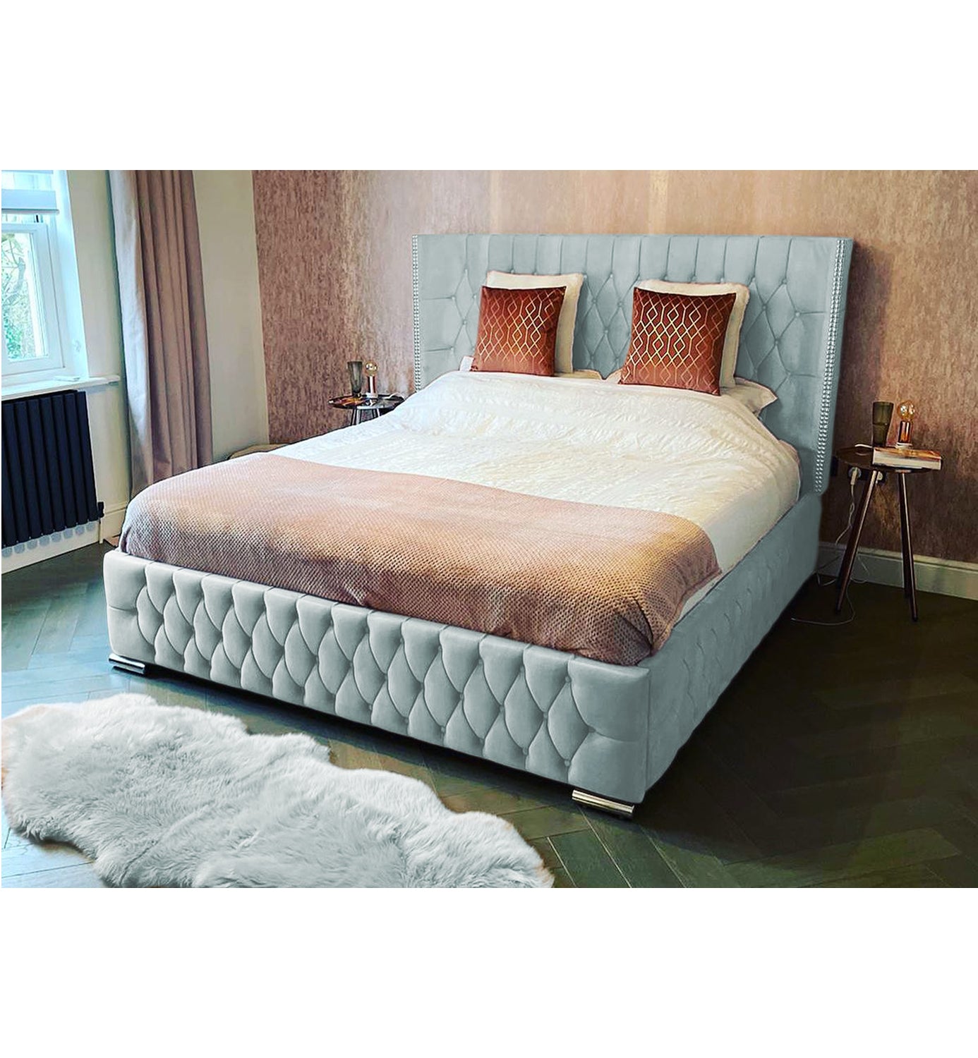 Frankfurt Studded Double Winged Upholstered Bed Britainsleep