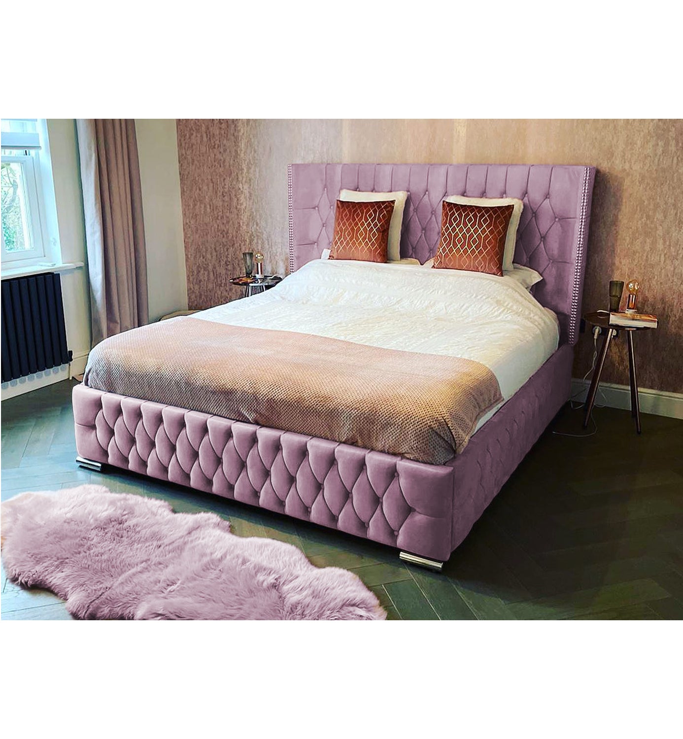 Frankfurt Studded Double Winged Upholstered Bed Britainsleep