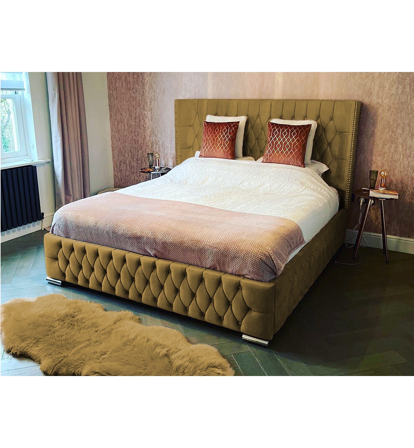 Frankfurt Studded Double Winged Upholstered Bed Britainsleep