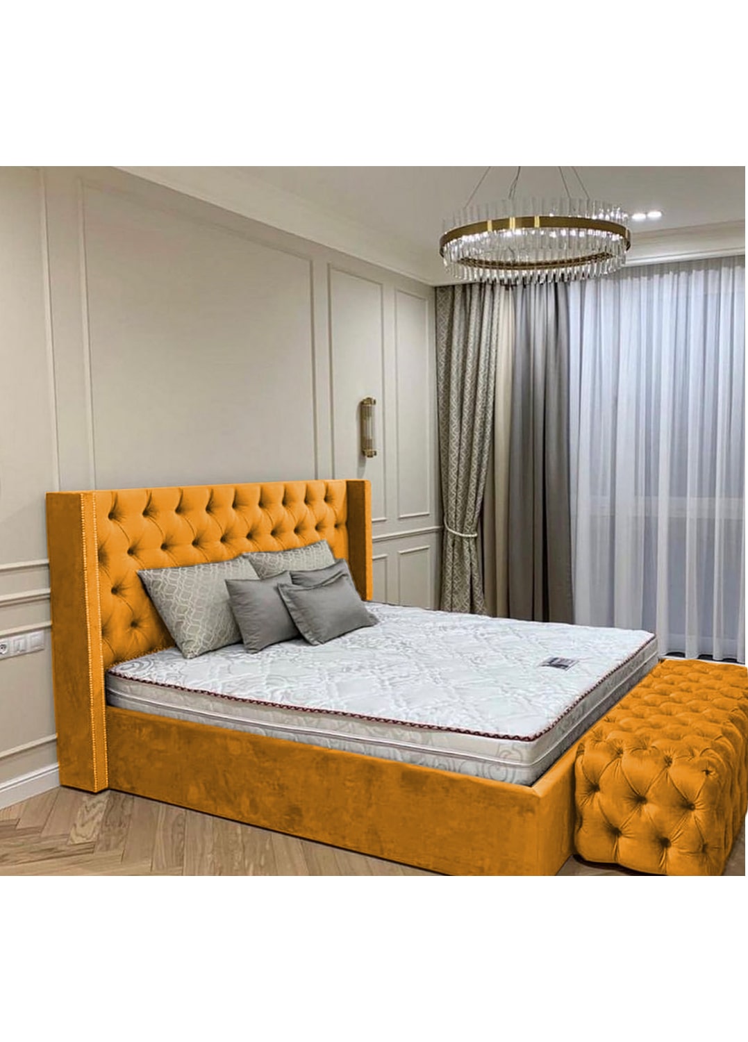 Queen Town Double Studded 50'' Wing Ottoman Storage Bed Frame | Double | Single | Small Double | KingSize | Super King Size Bed Britainsleep