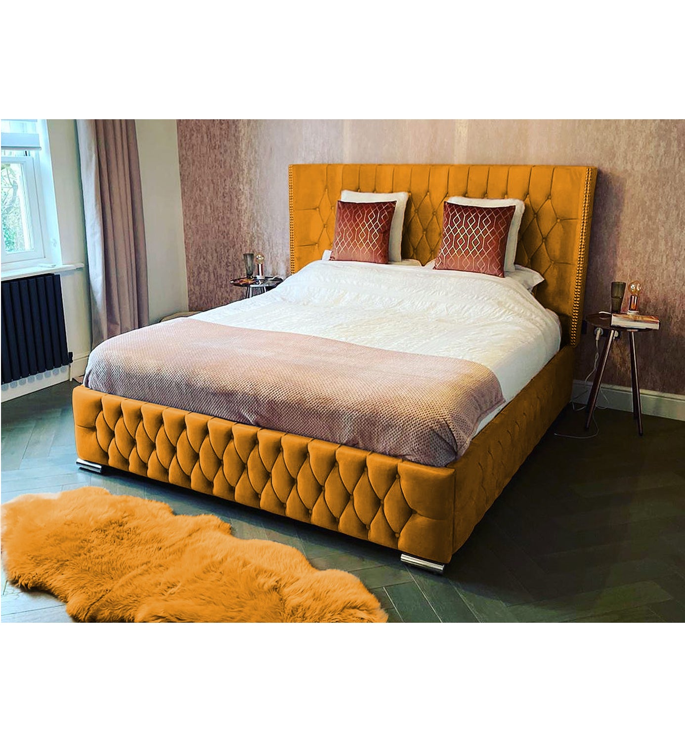 Frankfurt Studded Double Winged Upholstered Bed Britainsleep