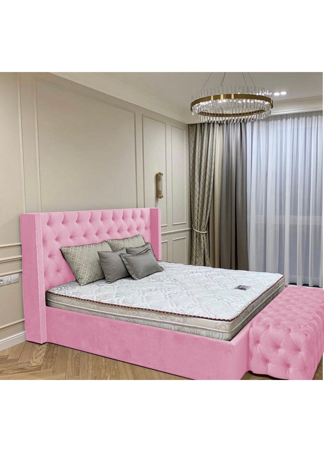 Queen Town Double Studded 50'' Wing Ottoman Storage Bed Frame | Double | Single | Small Double | KingSize | Super King Size Bed Britainsleep
