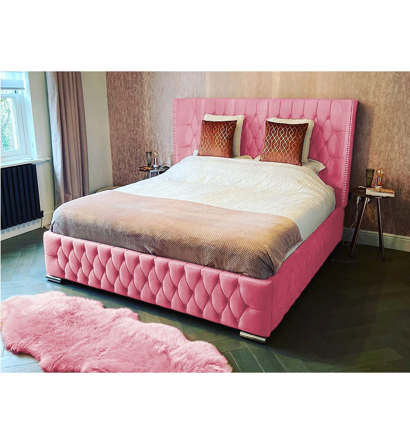 Frankfurt Studded Double Winged Upholstered Bed Britainsleep