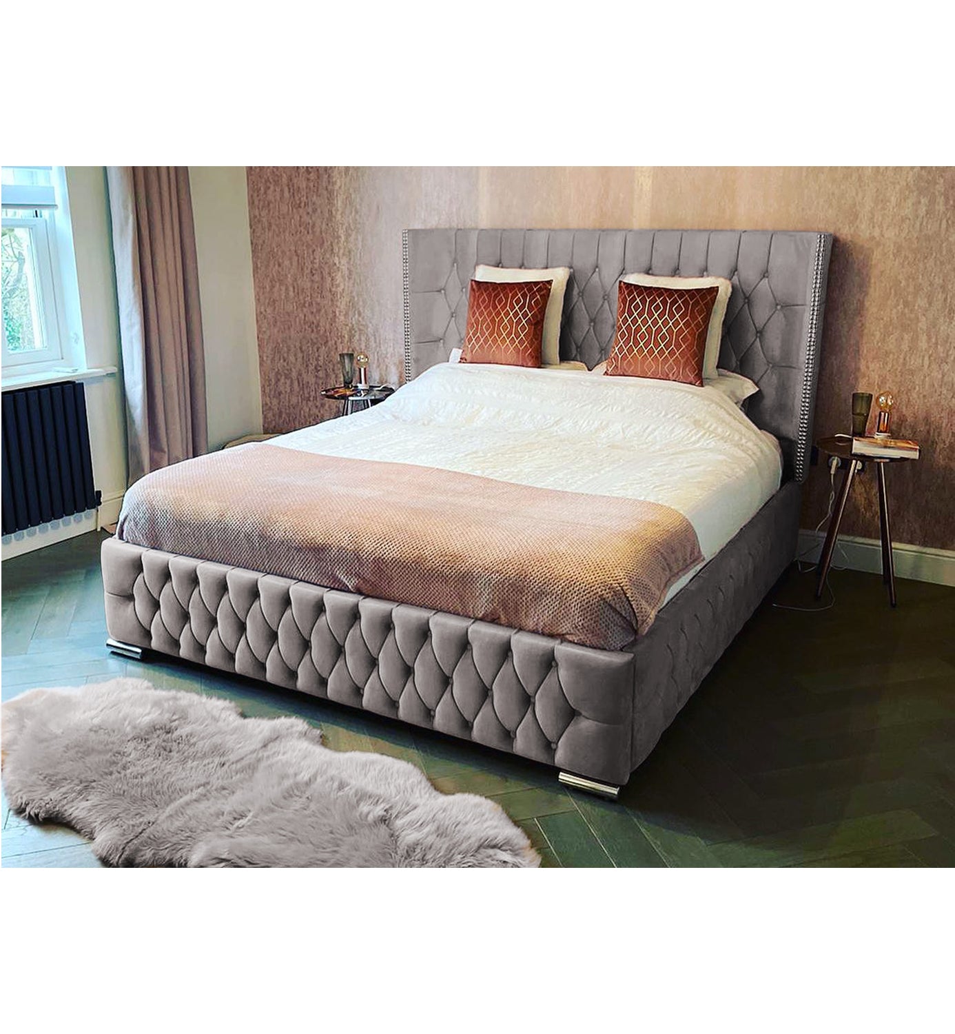 Frankfurt Studded Double Winged Upholstered Bed Britainsleep
