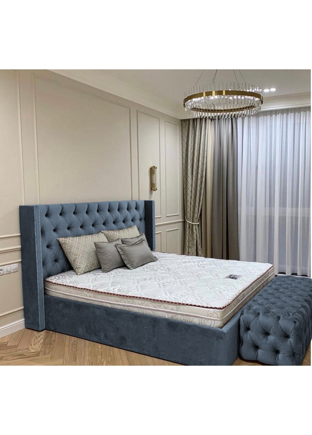 Queen Town Double Studded 50'' Wing Ottoman Storage Bed Frame | Double | Single | Small Double | KingSize | Super King Size Bed Britainsleep