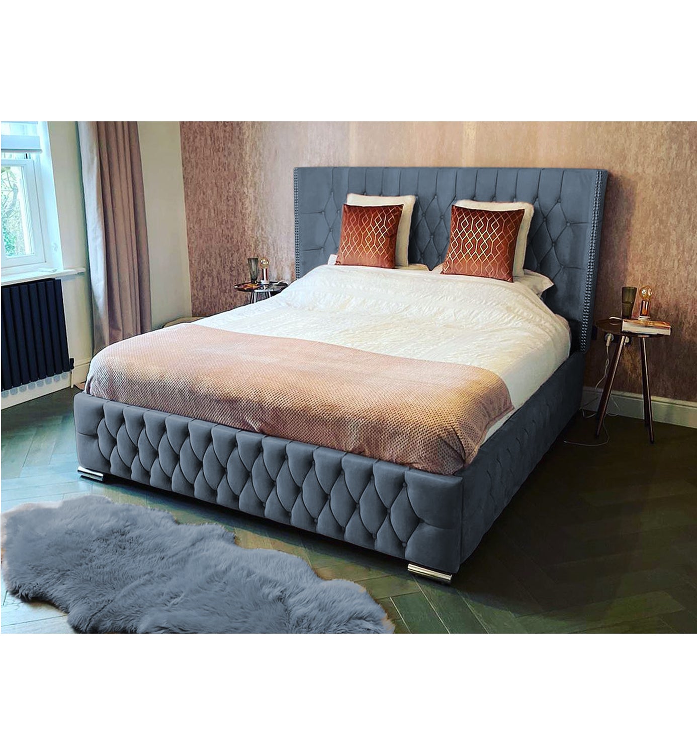 Frankfurt Studded Double Winged Upholstered Bed Britainsleep