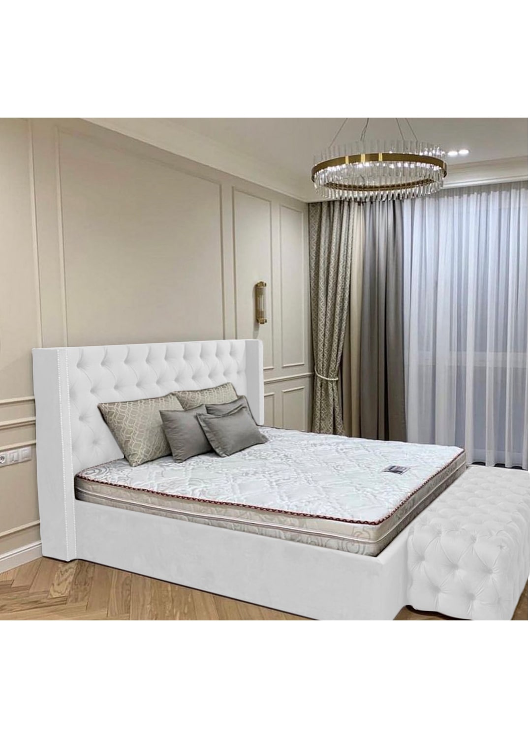 Queen Town Double Studded 50'' Wing Ottoman Storage Bed Frame | Double | Single | Small Double | KingSize | Super King Size Bed Britainsleep