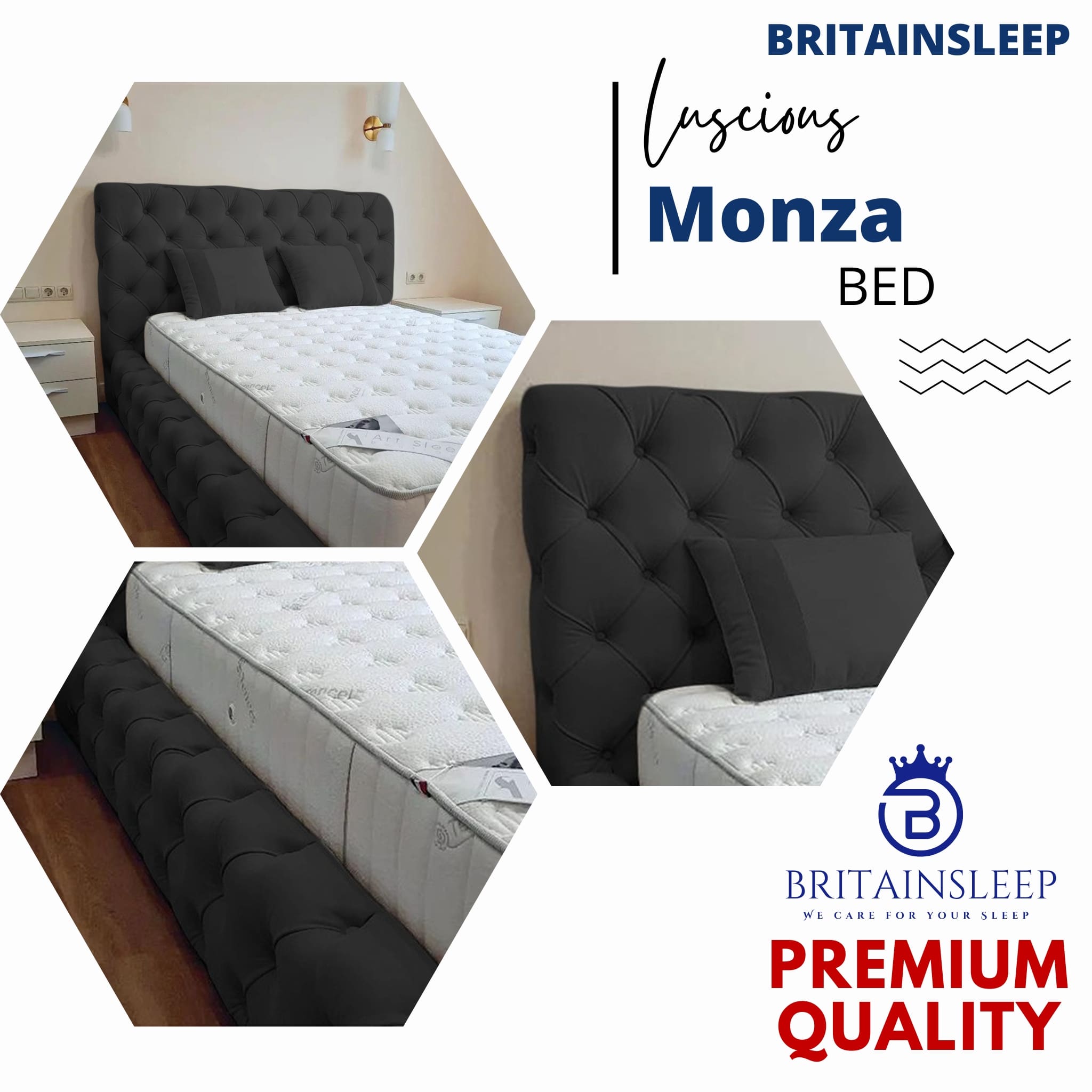 Luxury 50'' Monza Upholstered Ottoman Storage Bed Frame | Double | Single | Small Double | KingSize | Super King Size Bed Britainsleep