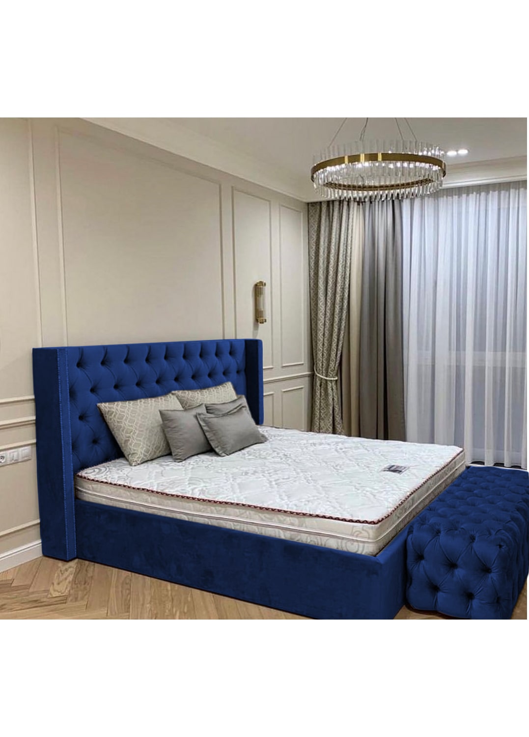 Queen Town Double Studded 50'' Wing Ottoman Storage Bed Frame | Double | Single | Small Double | KingSize | Super King Size Bed Britainsleep