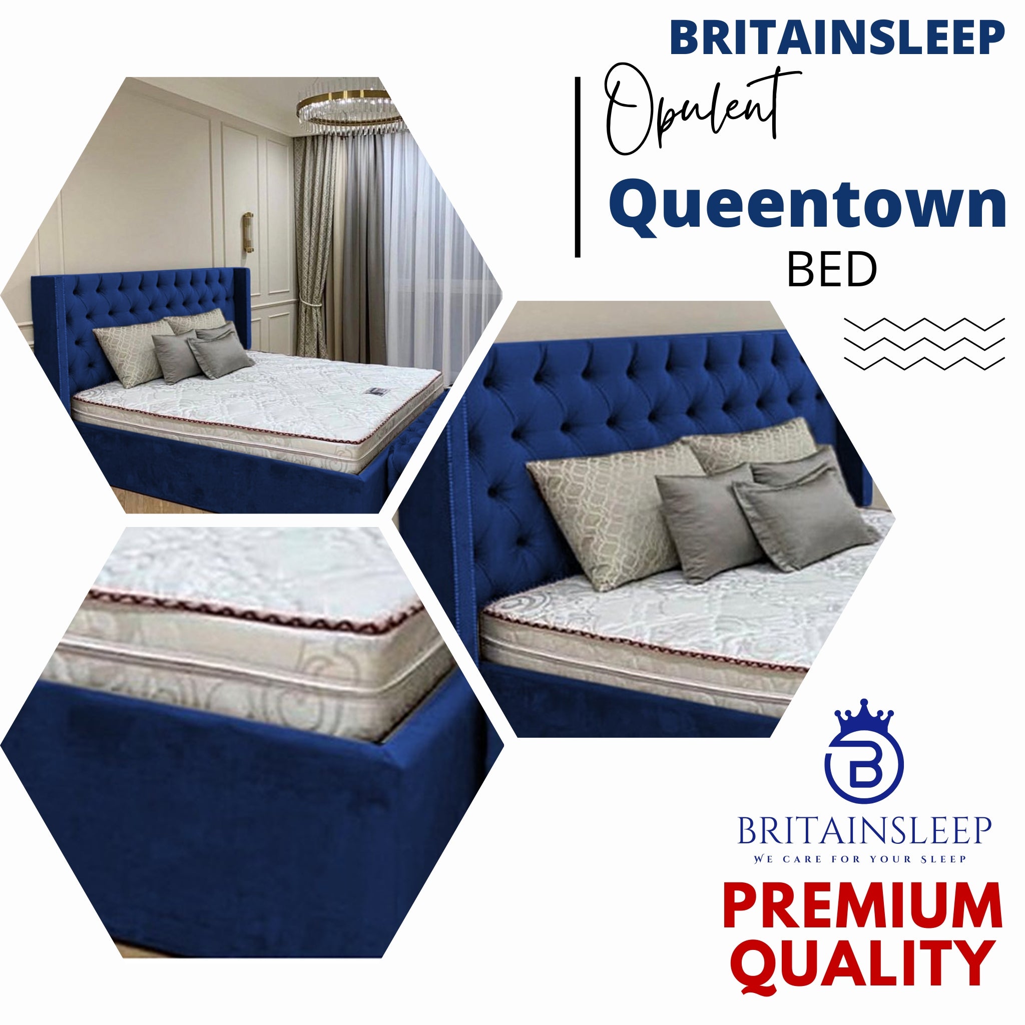 Queen Town Double Studded 50'' Wing Ottoman Storage Bed Frame | Double | Single | Small Double | KingSize | Super King Size Bed Britainsleep