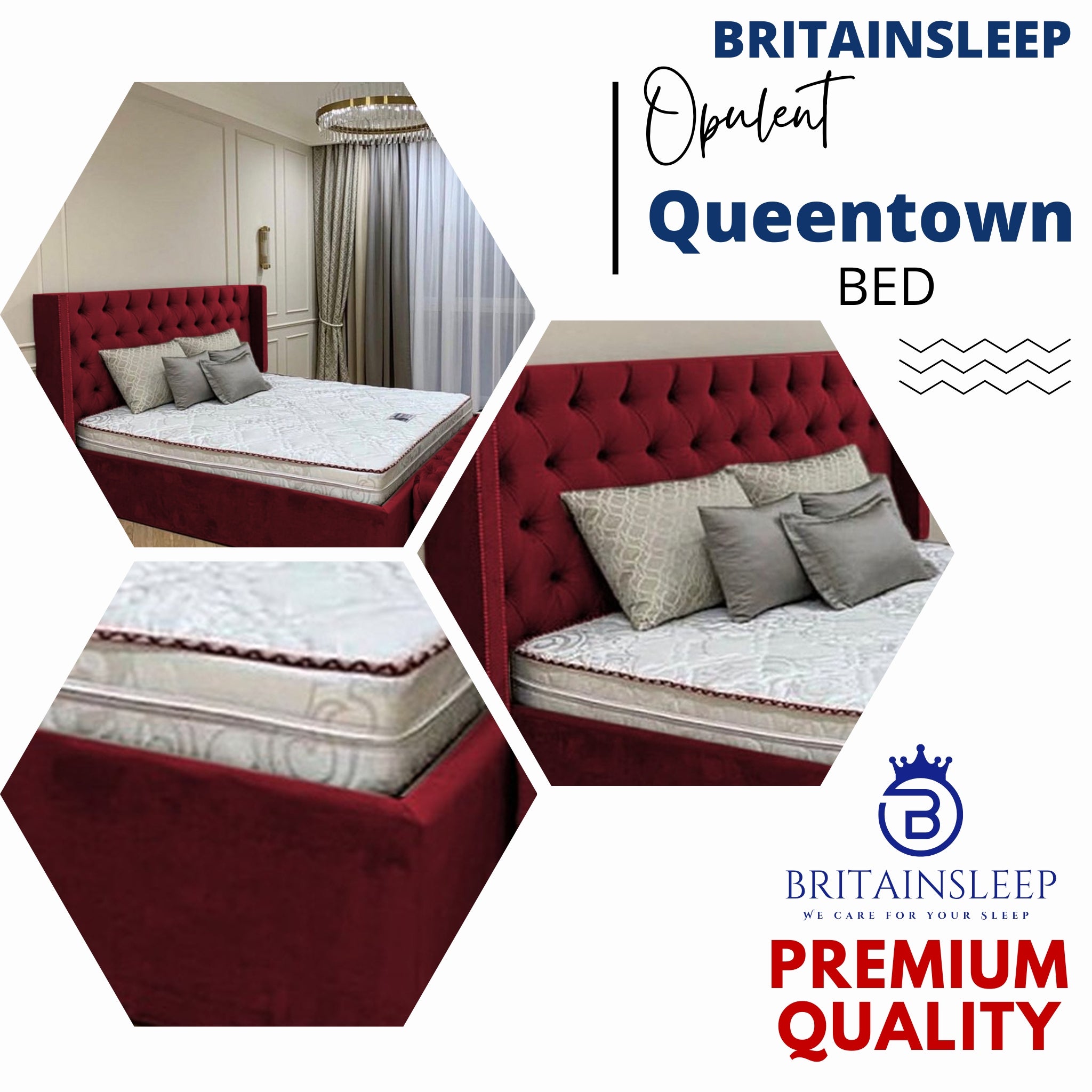 Queen Town Double Studded 50'' Wing Ottoman Storage Bed Frame | Double | Single | Small Double | KingSize | Super King Size Bed Britainsleep