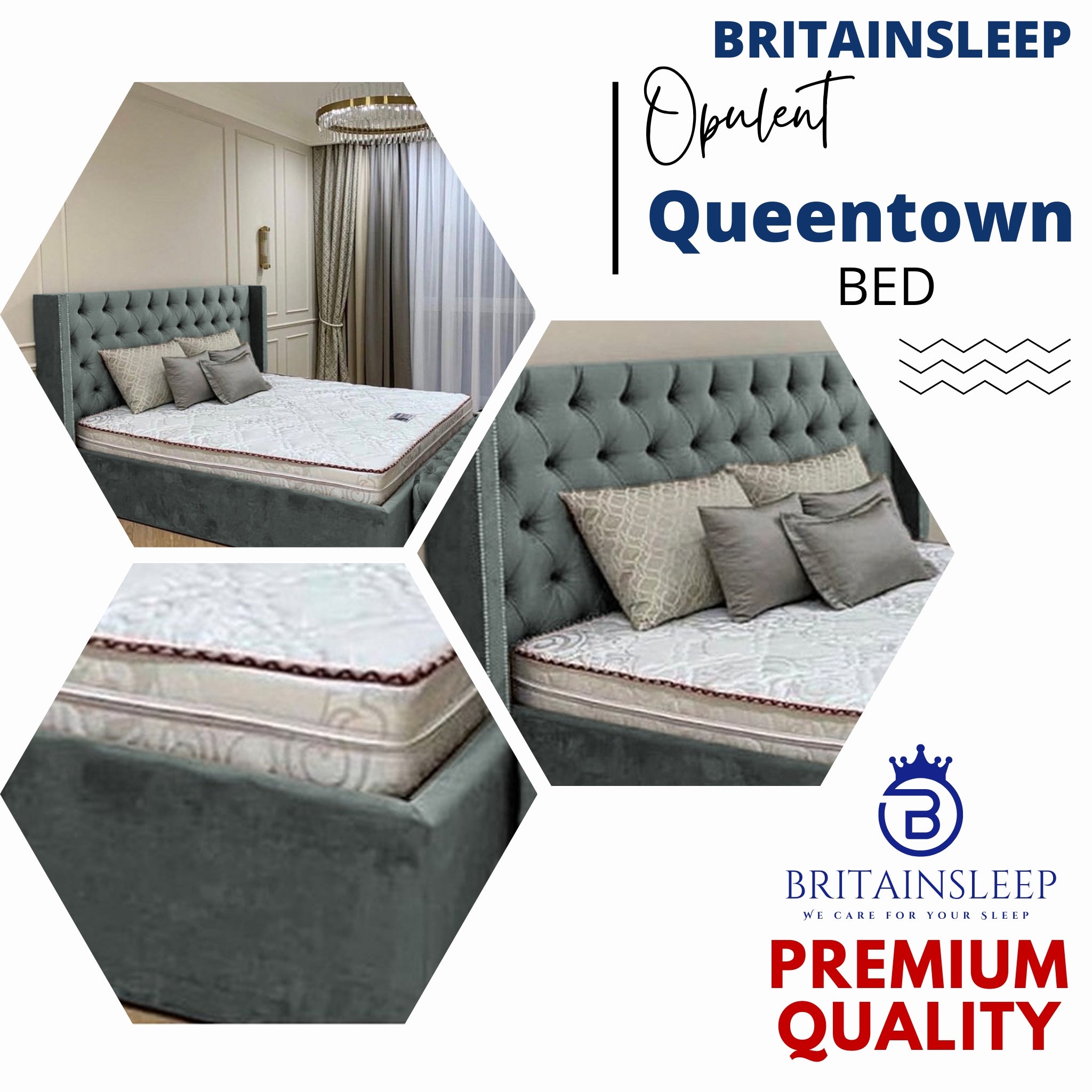 Queen Town Double Studded 50'' Wing Ottoman Storage Bed Frame | Double | Single | Small Double | KingSize | Super King Size Bed Britainsleep