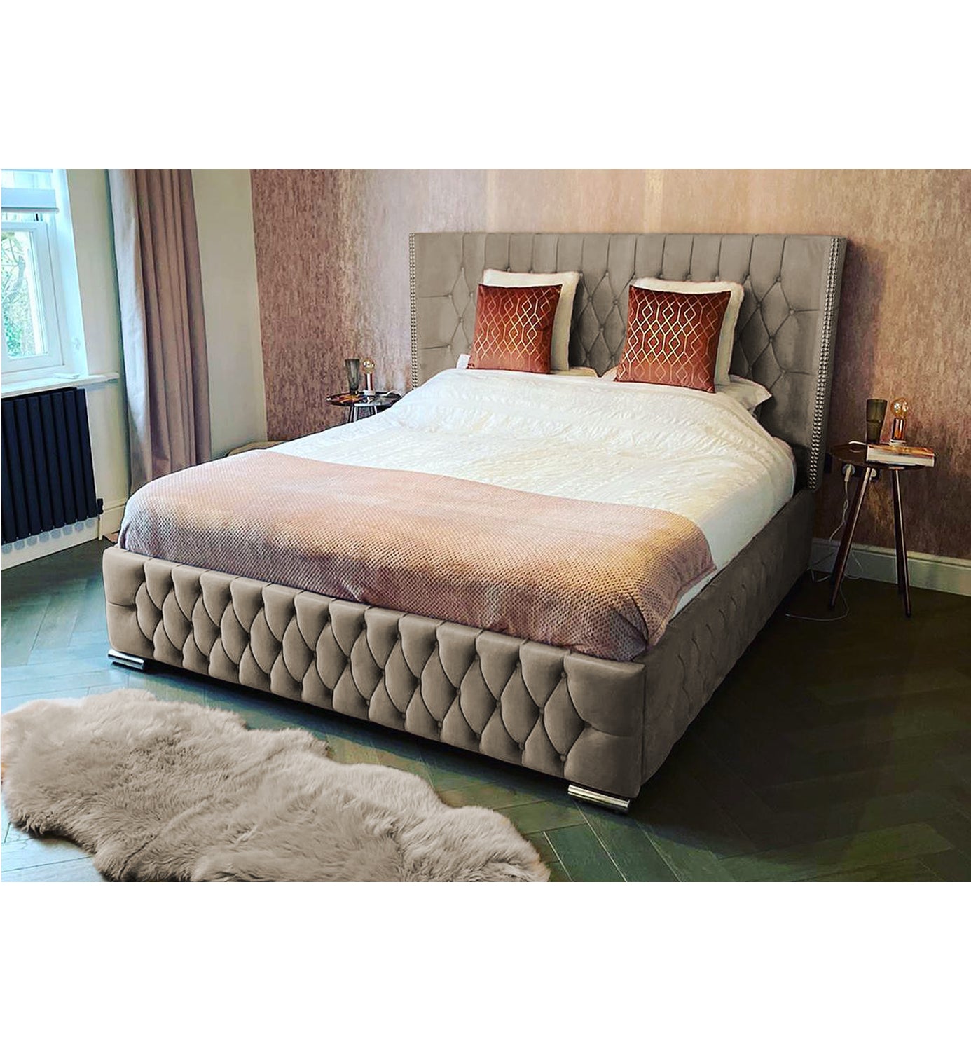 Frankfurt Studded Double Winged Upholstered Bed Britainsleep